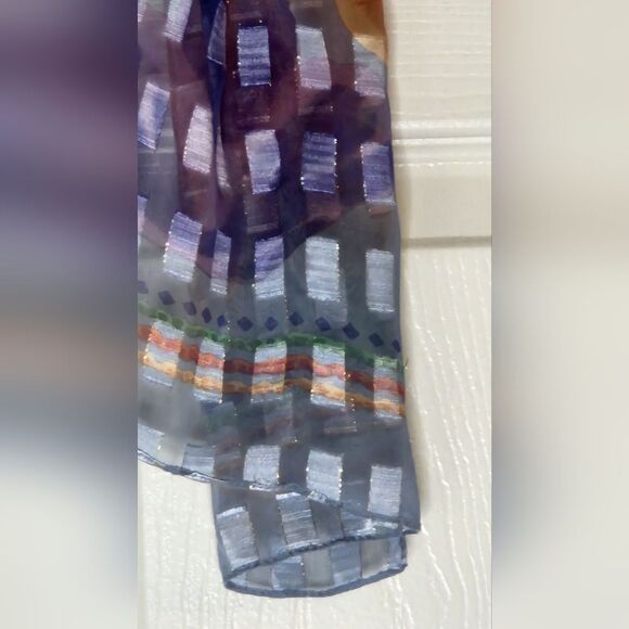 Unbranded SparkleAccent Sheer SpringPastel Floral Clrful Checkered Scarf 58"×13" - Picture 3 of 8